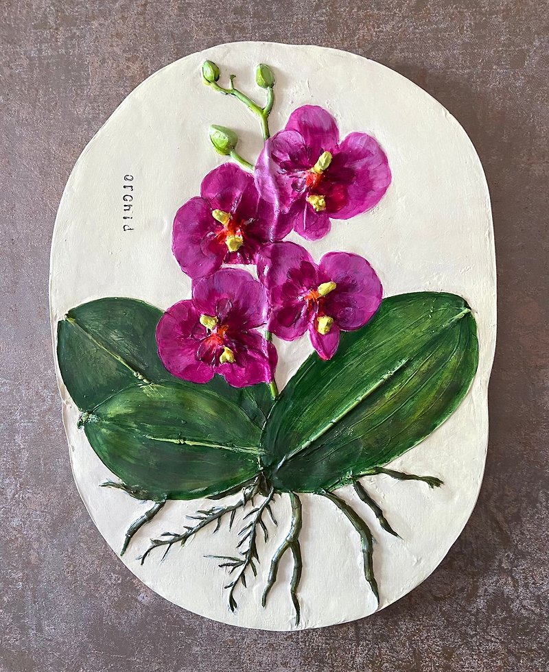 原始植物淺浮雕花卉牆板蘭花手繪面板 - 壁貼/牆壁裝飾 - 其他材質 紫色