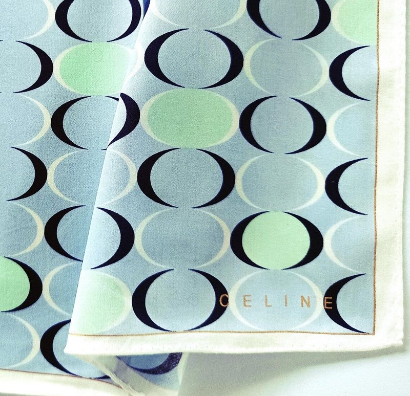Celine 古董手帕 極簡 新月 字母組合 20 x 19.5 英吋 - 手帕 - 棉．麻 藍色