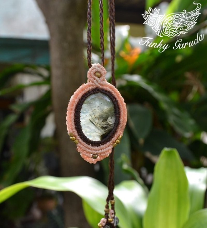 Macrame knitting★Prehnite Macrame simple pendant pre003 - สร้อยคอ - เครื่องเพชรพลอย 