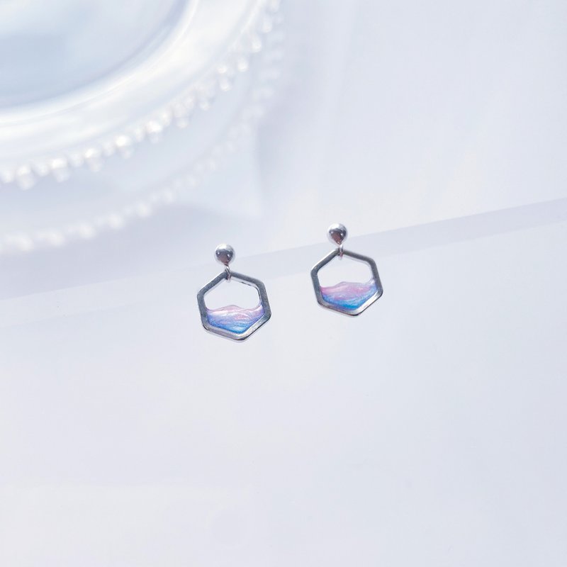 Yunhai Series | Yunhai Small Hexagonal 925 Silver Changeable Clip-On - Earrings & Clip-ons - Resin Pink