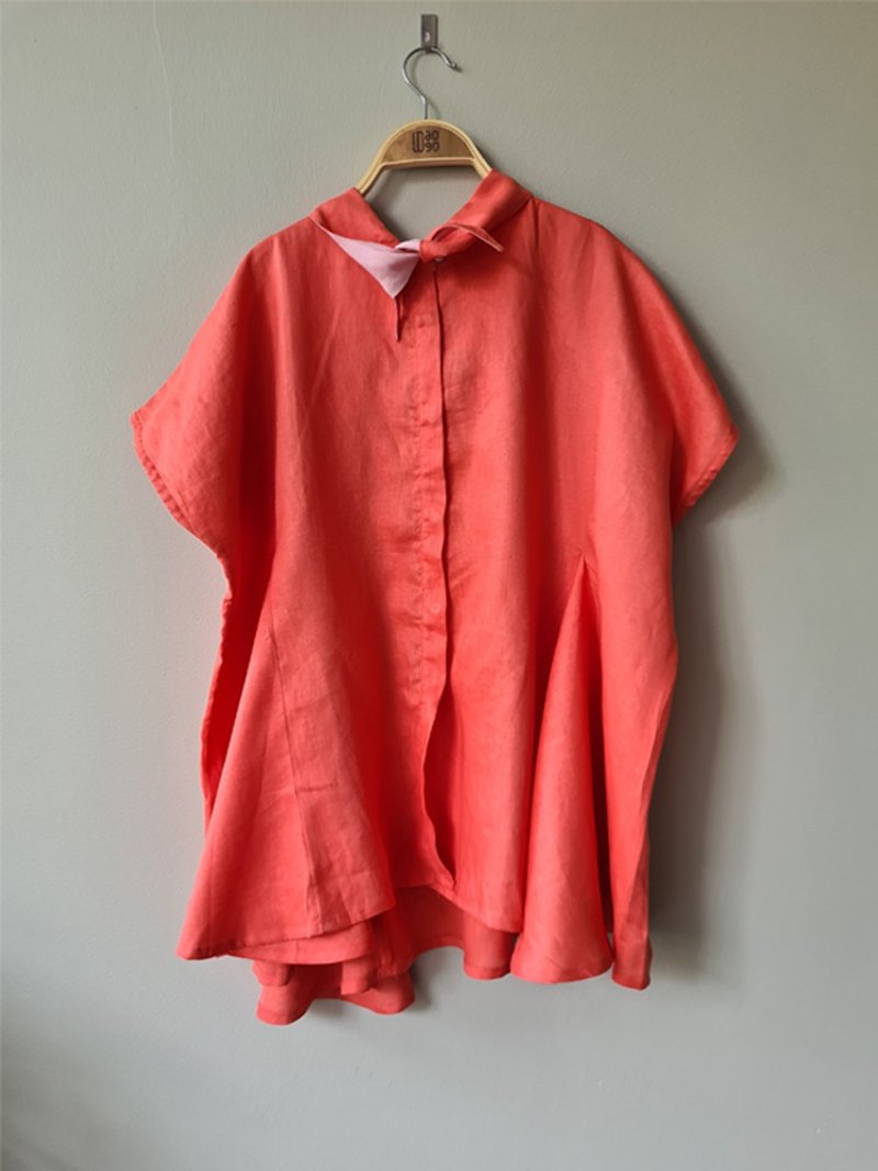 Fae Long Shirt in Orange Pink - 洋裝/連身裙 - 亞麻 粉紅色