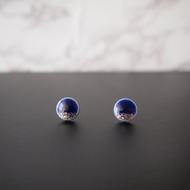 Puffy Komaru Mino ware Earrings (Con) Earrings / Clip-On - Earrings & Clip-ons - Porcelain Blue