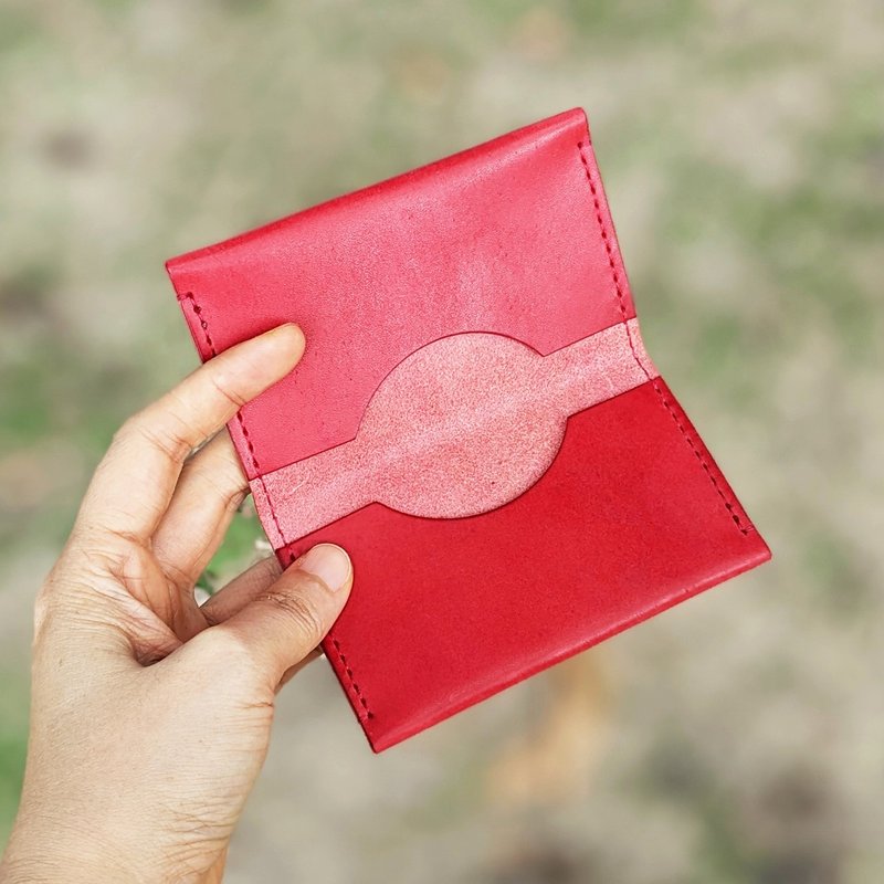 Handmade Leather Half Folding Business Card Holder Card Holder Card Case Leather Bag - ที่เก็บนามบัตร - หนังแท้ สีนำ้ตาล