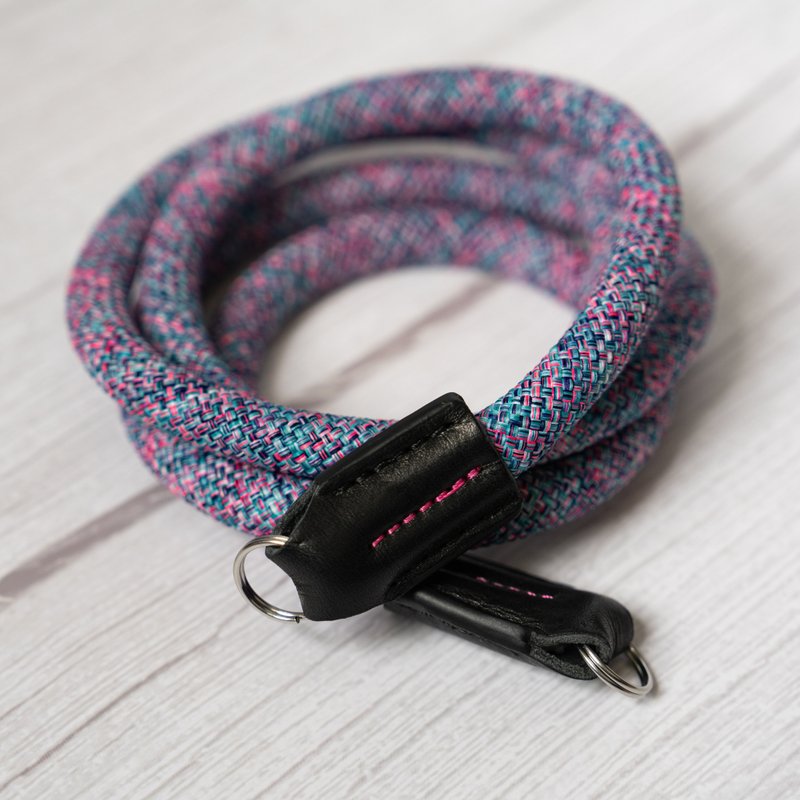 Rope Camera Strap HandMade Flower Blue Red 10mm CSC-FBLR - Camera Straps & Stands - Genuine Leather Blue