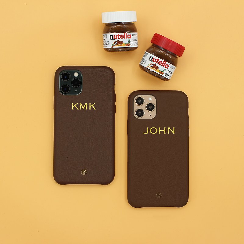 客製化禮物手造真皮革防摔馬卡龍24色咖啡色iPhone 13手機殼 - 手機殼/手機套 - 真皮 咖啡色