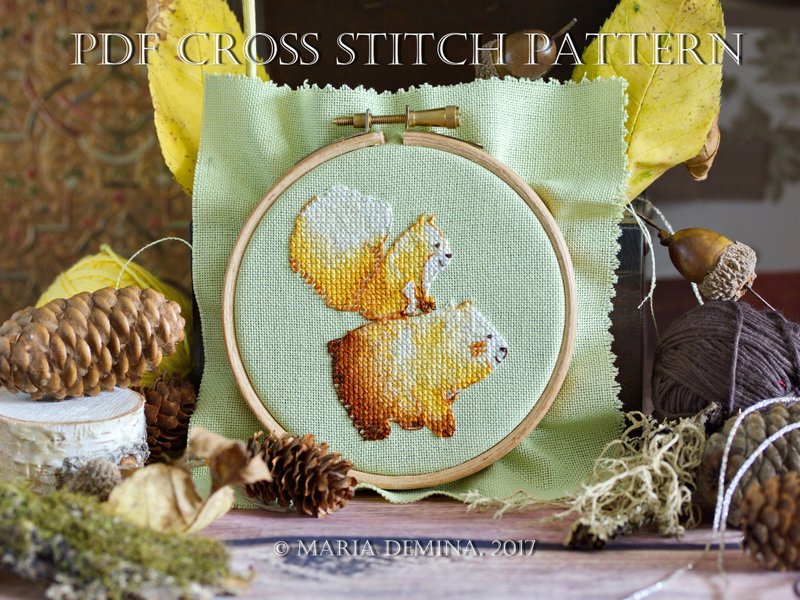 Baby Bear and Squirrel PDF cross stitch pattern - 手工藝教學/工具書 - 其他材質 