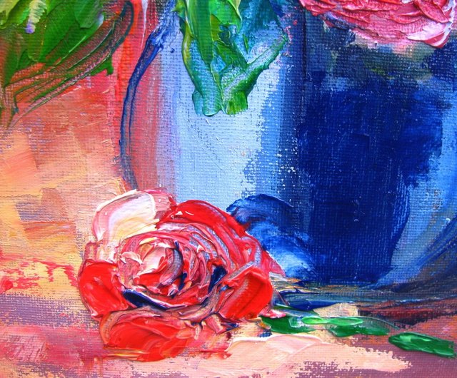 抽象的なバラの花の花束厚塗り絵画小さいサイズの家の壁の装飾