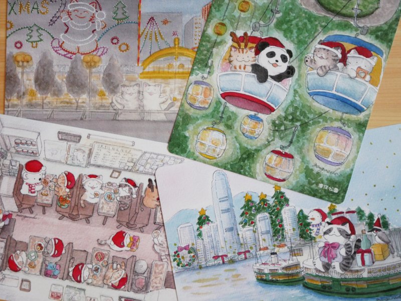 貓咪香港 聖誕明信片Set C  - 4張 - 卡片/明信片 - 紙 