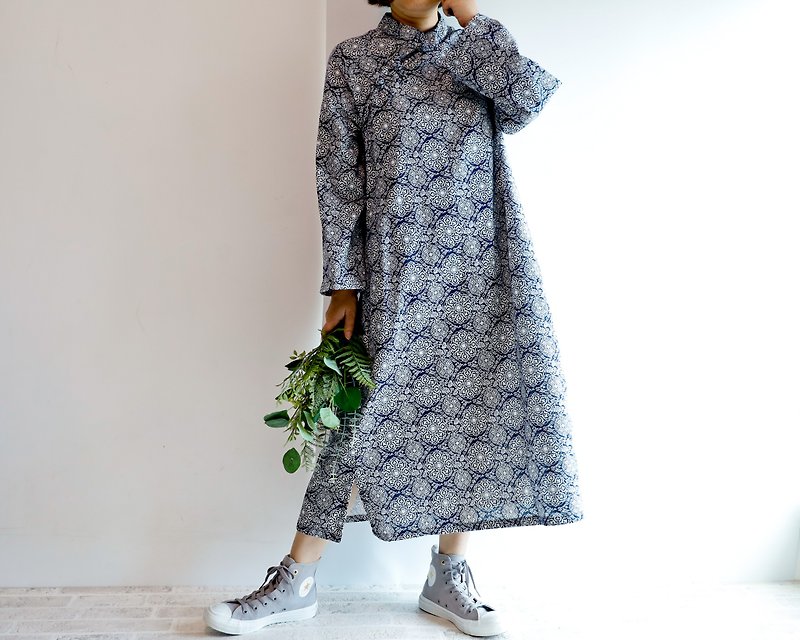 CHINOISERIE DRESS -NAVY - One Piece Dresses - Cotton & Hemp Blue