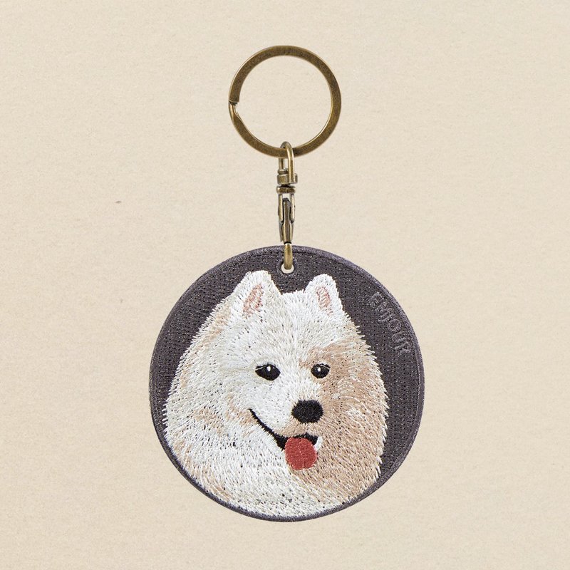 EMJOUR Double-sided Embroidery Charm - Samoyed | Simulation Embroidery - พวงกุญแจ - งานปัก สีเทา