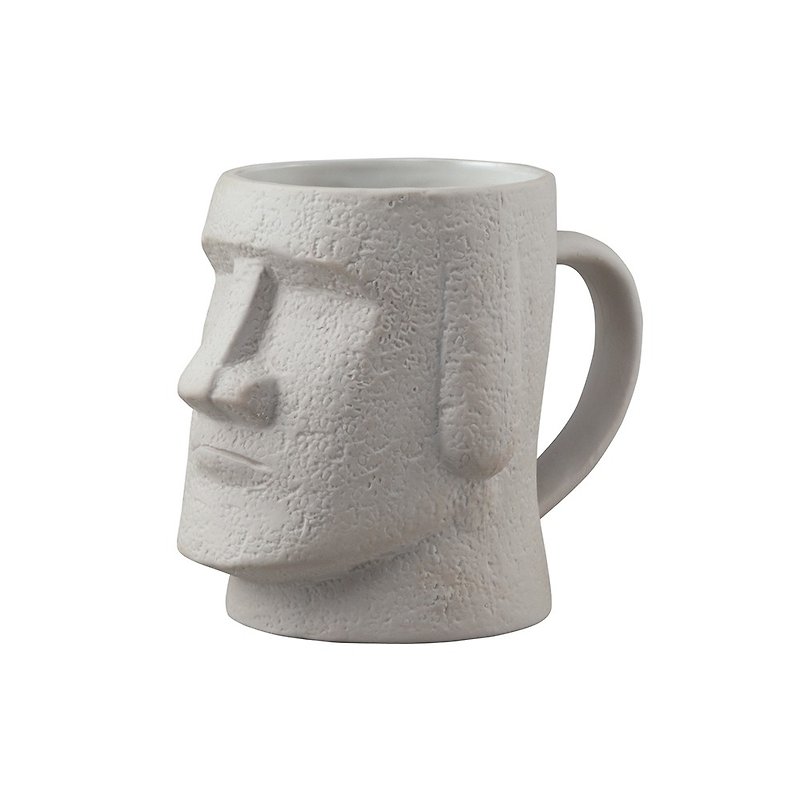 Japanese sunart mug - Moai stone statue (with grip) - Mugs - Porcelain Gray