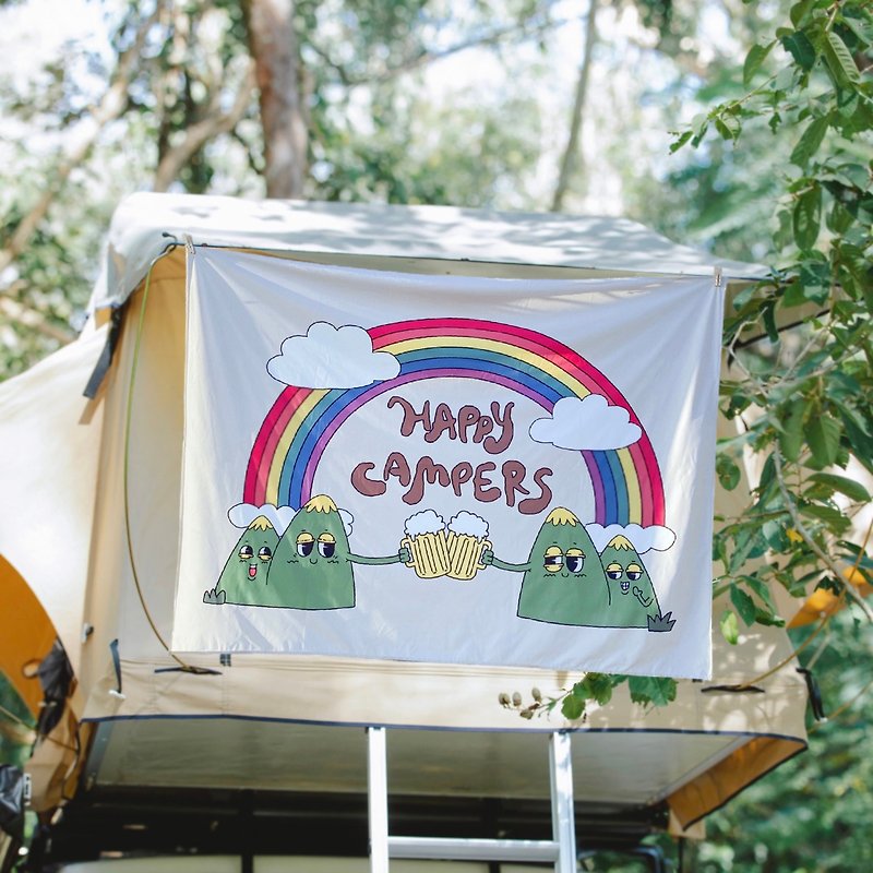 彩虹山林裡的快樂露營者 | 原創設計 掛布 露營 野餐佈置 可客製 - 海報/掛畫/掛布 - 聚酯纖維 多色
