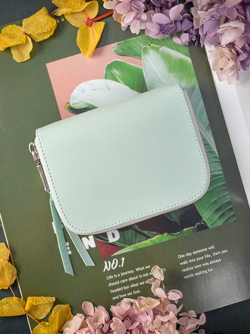 Glacial green. Genuine leather short clip/wallet/wallet/coin purse - กระเป๋าสตางค์ - หนังแท้ สีเขียว