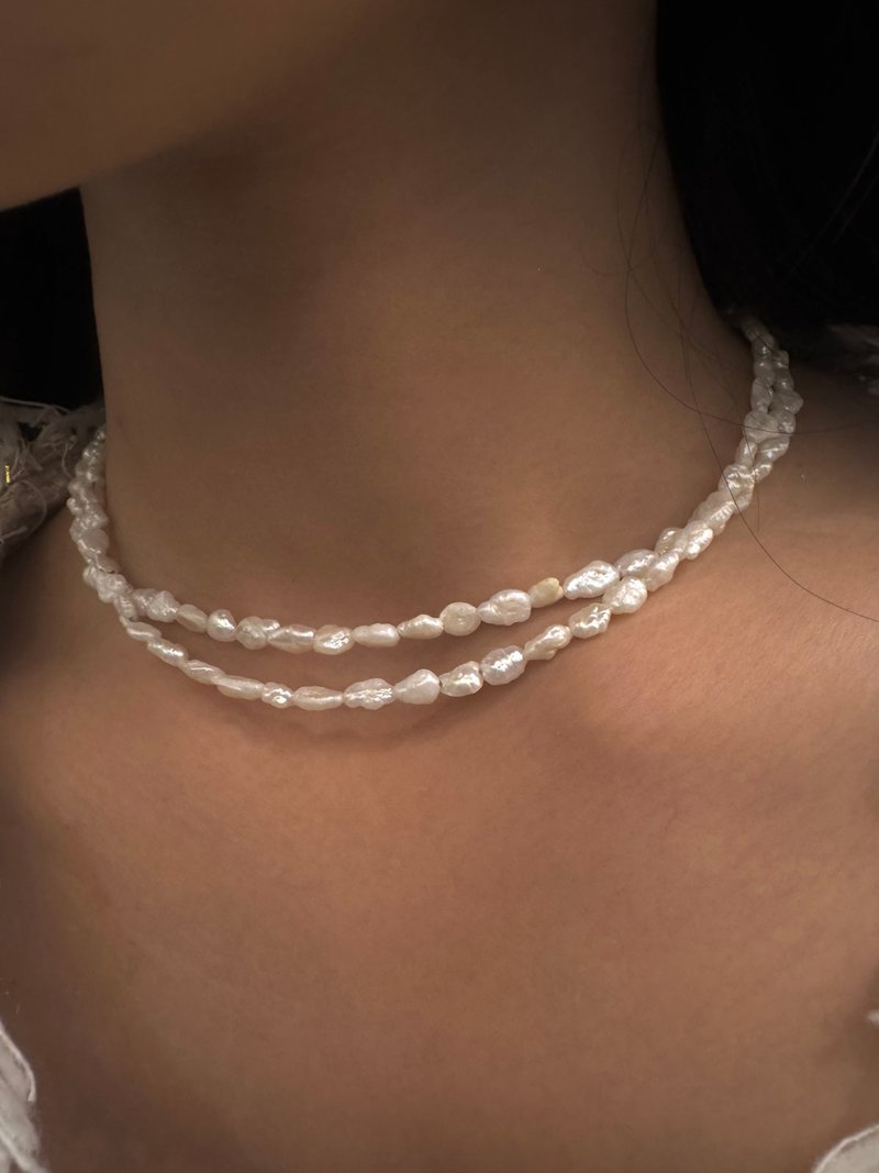 棉花 小雲朵珍珠 天然淡水 珍珠 項鏈 毛衣錬 長款珍珠 - 長項鍊 - 珍珠 白色