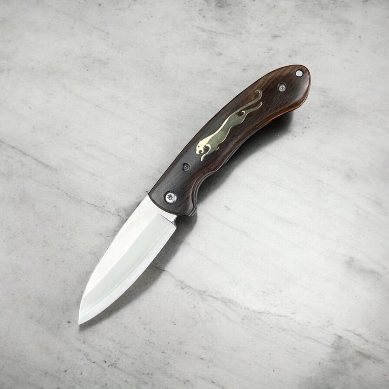 CHEETAH Scandinavian cheetah style sandalwood handle top-grade three-way steel meat cleaver fruit knife outdoor camping knife - ช้อนส้อม - วัสดุอื่นๆ สีเงิน