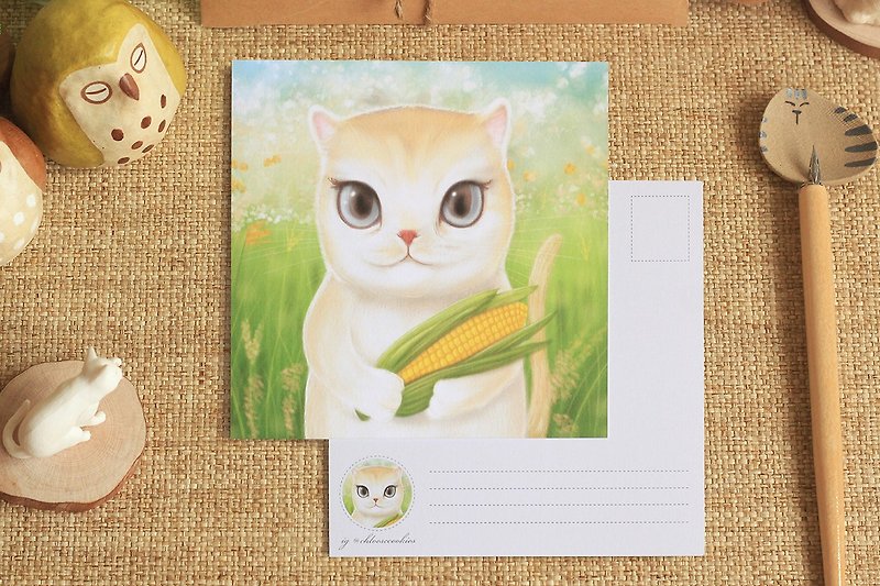 Thankful Cat - Postcard - カード・はがき - 紙 グリーン