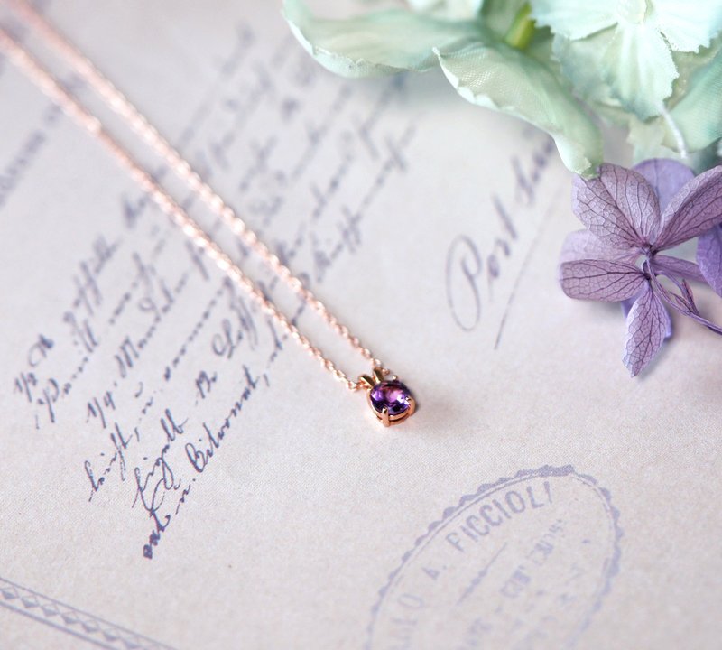 High Quality - Amethyst Sterling Silver Rose Gold Plated Necklace 5mm - Necklace - February Birthstone - Necklaces - Crystal Purple