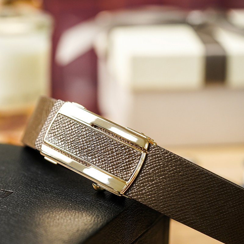 【FREED】Palm Grain Business Genuine Leather Automatic Belt - Golden Brown - Belts - Genuine Leather Black