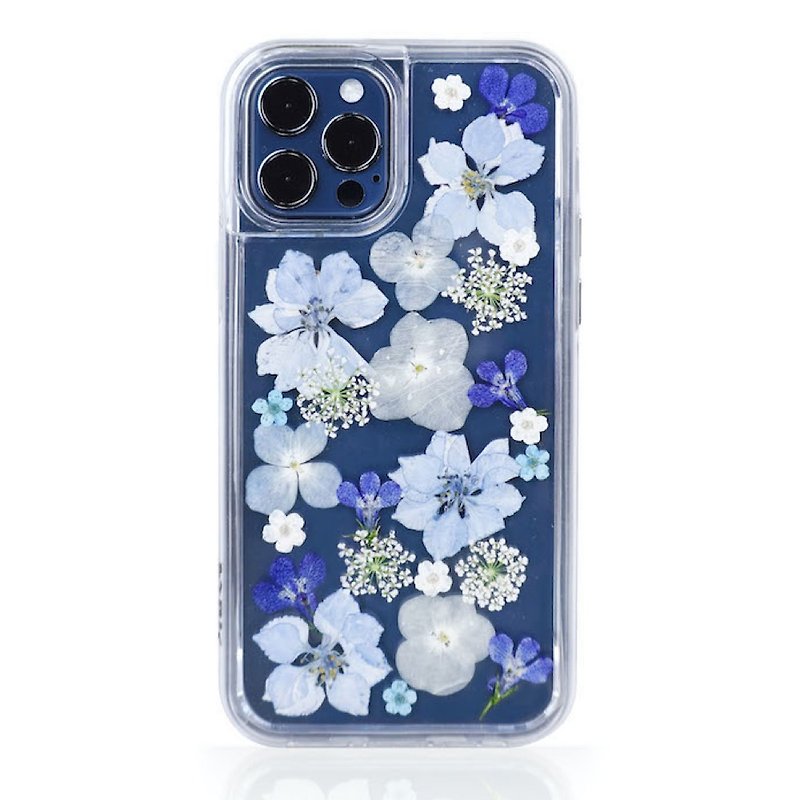 Fog blue yoyo iphone 12 pro max mini SE immortal flower mobile phone case custom name - เคส/ซองมือถือ - พืช/ดอกไม้ สีใส