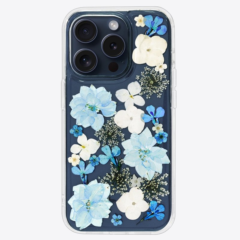 Mist Blue Youyou iPhone 15 14 13 12 Pro Max Everlasting Flower Phone Case Customized Name - Phone Cases - Plants & Flowers Transparent