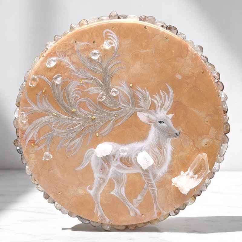 曦光之鹿 Dawnlight Guardian 白水晶柱能量晶盤 - 擺飾/家飾品 - 水晶 卡其色