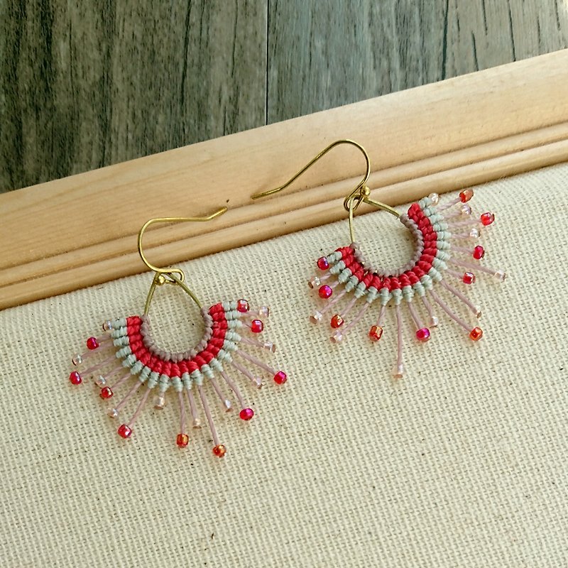 Misssheep-A110-National Wind South American Waxed Braided Brass Japanese Pearl Earrings (Hooks / Ear Clips) - Earrings & Clip-ons - Other Materials Red