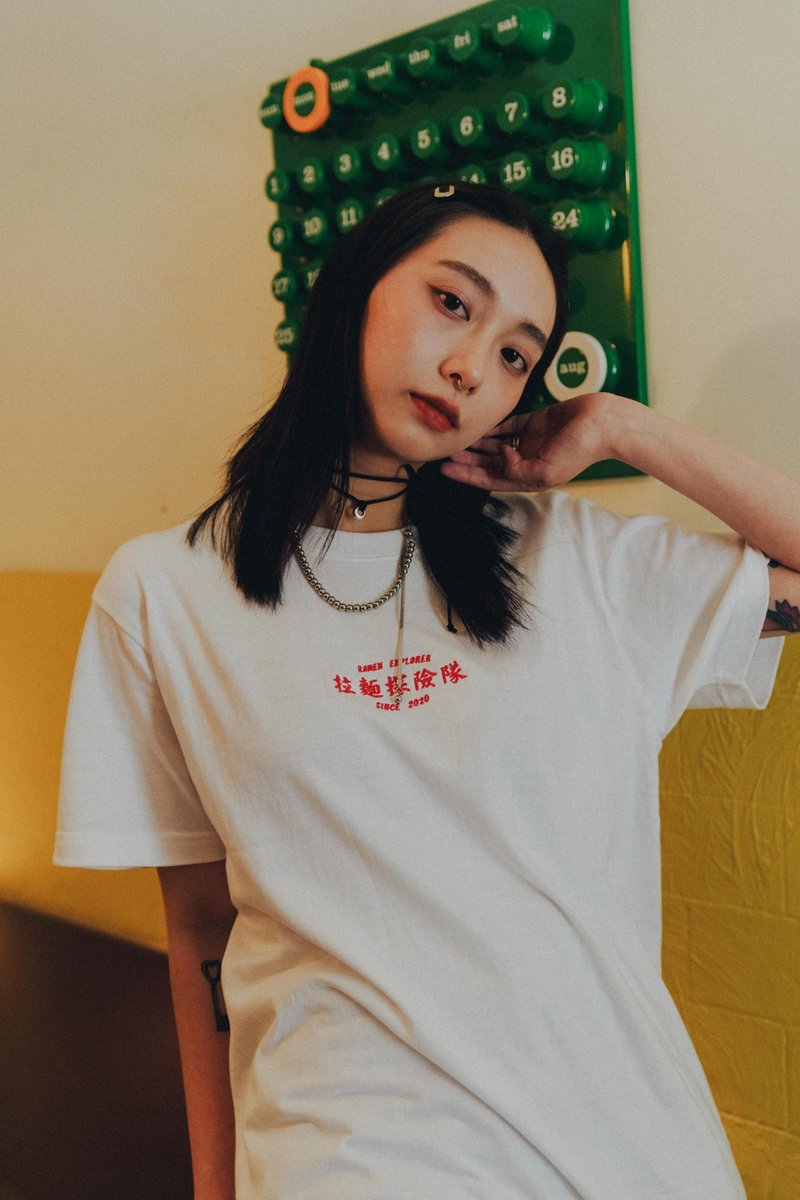 拉麵探險隊 | 復刻經典LOGO刺繡短TEE (白) - 男 T 恤 - 棉．麻 白色