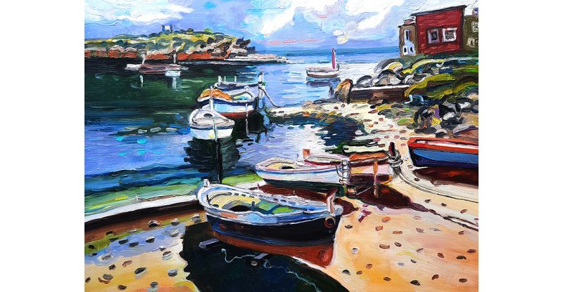 Sailboat Art  Painting  Original Art  Oil Painting  Wall Decor Oil On Canvas - 壁貼/牆壁裝飾 - 其他材質 藍色