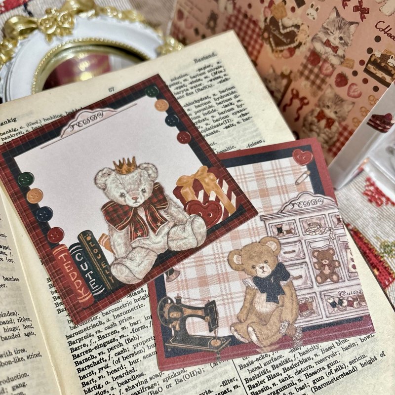Cherish365【Teddy Bear Sewing Shop B】片面印刷 スクエア バラメモ　CHO490 - 其他 - 紙 紅色