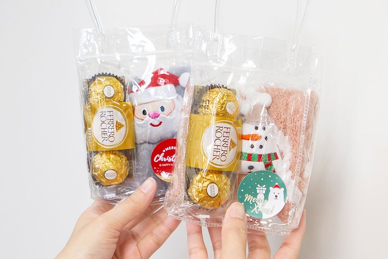 Christmas gift gift: Christmas hand towel + 3 Ferrero Rocher chocolates (4 types shipped randomly) Gift - ผ้าขนหนู - อาหารสด หลากหลายสี