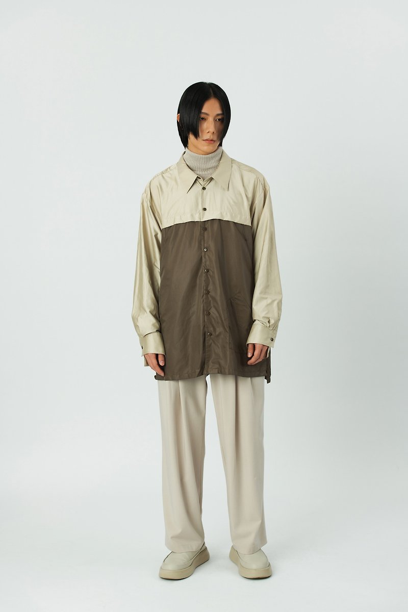 Khaki paneled blouse - Men's Coats & Jackets - Cotton & Hemp Khaki