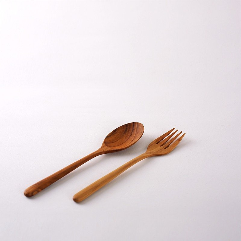 【彌新•柚木手工量勺】 沙拉攪拌勺組合/實木調羹 - 刀/叉/湯匙/餐具組 - 木頭 