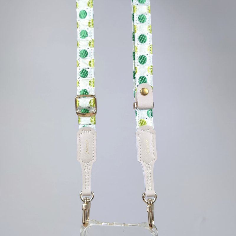 雙扣背帶-舒適1.8cm-綠點-快樂多巴胺-緞面層次活潑可愛 - 手機掛繩/背帶 - 其他材質 綠色