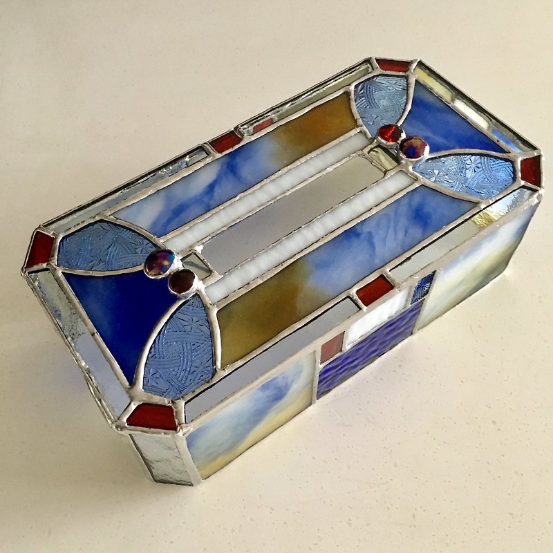 ティッシュボックスケース ブルー&ホワイト ガラス Bay View - 面紙盒 - 玻璃 藍色