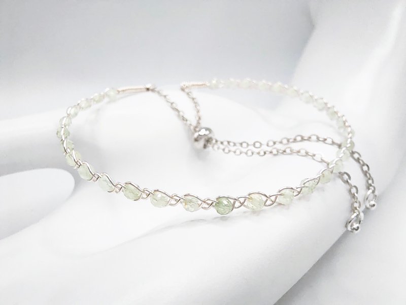 Braided | Prehnite, Silver Color, Wire Braid, Adjustable Bracelet - Bracelets - Crystal Green