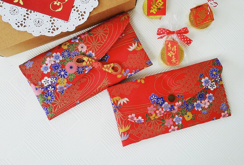 Ann Kay left flowers red envelopes (a set of two) female money bag / book bag (Limited) - ถุงอั่งเปา/ตุ้ยเลี้ยง - ผ้าฝ้าย/ผ้าลินิน สีแดง