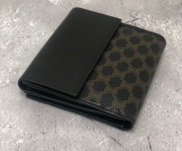 未使用品✨CELINE セリーヌ　二つ折り財布　マカダム柄　ブラック　レザー 日本直送 名牌中古包 】CELINE セリーヌ マカダム レザー 二