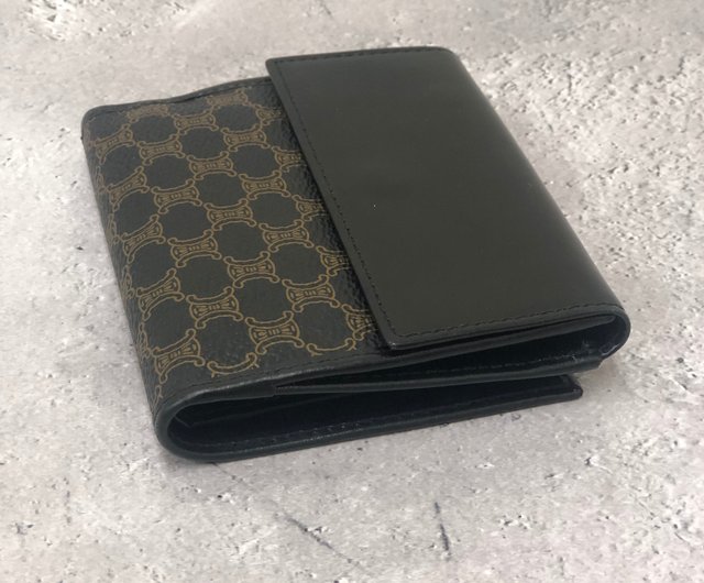 【ほぼ未使用】セリーヌ マカダム ブラゾン レザー 二つ折り 財布 ブラック CELINE セリーヌ マカダム 財布 ブラック ブラゾン型押し PVC