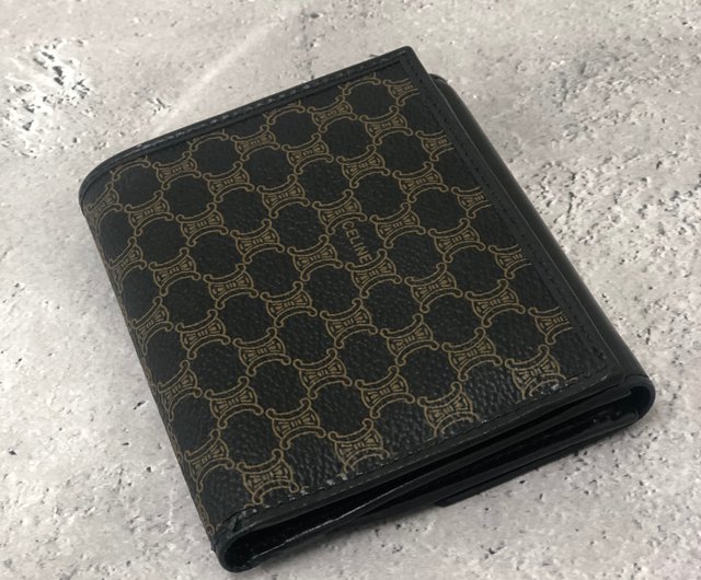 未使用品✨CELINE セリーヌ　二つ折り財布　マカダム柄　ブラック　レザー 日本直送 名牌中古包 】CELINE セリーヌ マカダム レザー 二