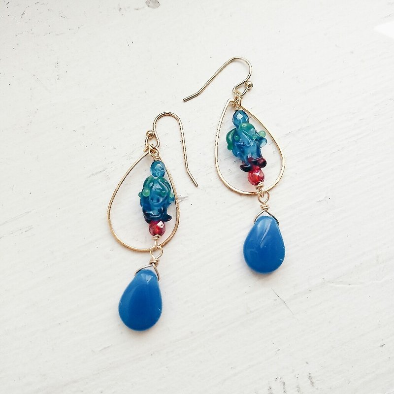 momolico earrings glass blue rose (can be folder type) - ต่างหู - วัสดุอื่นๆ สีใส
