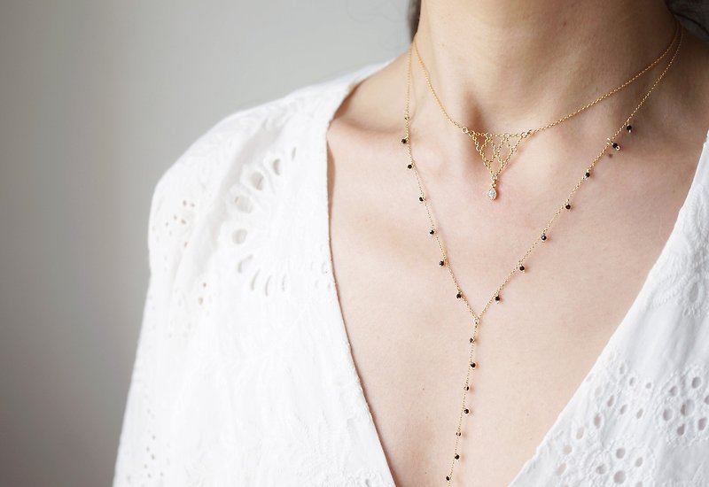 【14KGF】Choker Necklace,14KGF Chain Triangle - 項鍊 - 玻璃 金色