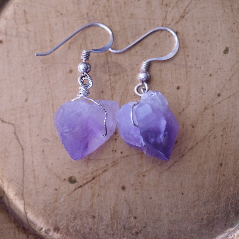 Natural Amethyst Rough Rock Rough Rock Sterling Silver Earrings - Earrings & Clip-ons - Gemstone Purple