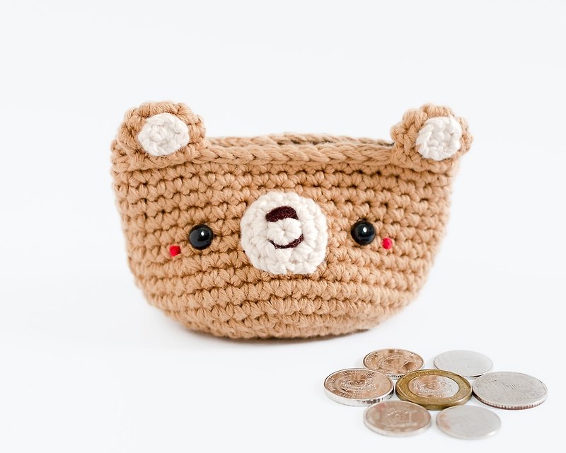 Coin purse - Crochet the Bear (Brown) | Crochet Coin Case. - กระเป๋าใส่เหรียญ - ผ้าฝ้าย/ผ้าลินิน สีนำ้ตาล