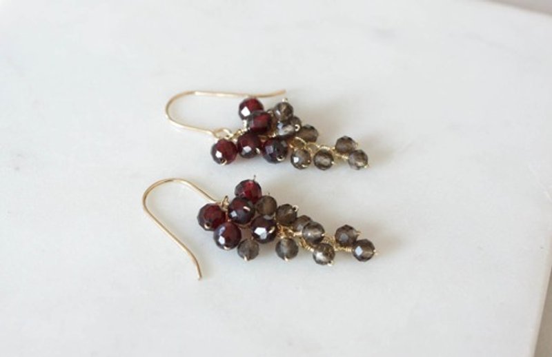 Pinkoi Proxy Purchase - No. 785 Garnet and smoky quartz earrings - Earrings & Clip-ons - Gemstone 