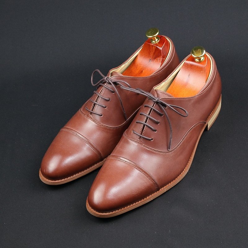 Captoe Classic Crossed Oxford Shoes-Saddle Brown - รองเท้าอ็อกฟอร์ดผู้ชาย - หนังแท้ สีนำ้ตาล