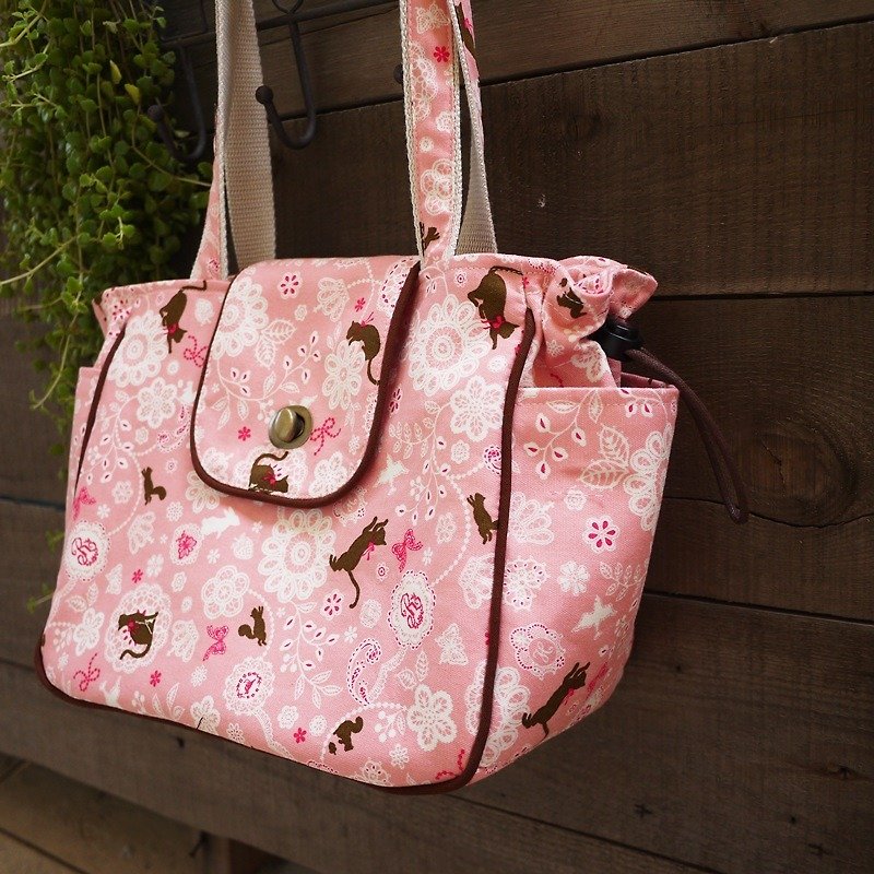 Pink kitten shoulder bag (light green otherwise) - กระเป๋าแมสเซนเจอร์ - ผ้าฝ้าย/ผ้าลินิน 