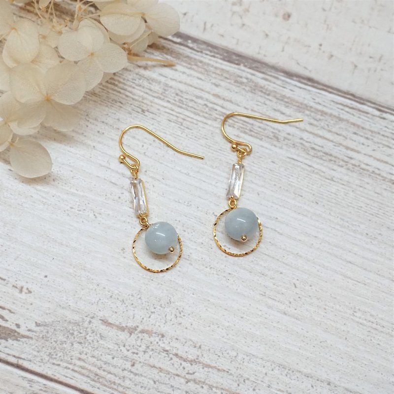 << Lake Ice Crystal - Aquamarine Dangle Earrings >> Natural Stone Dangle Earrings (can be changed ear clips) / pair - Earrings & Clip-ons - Semi-Precious Stones Blue