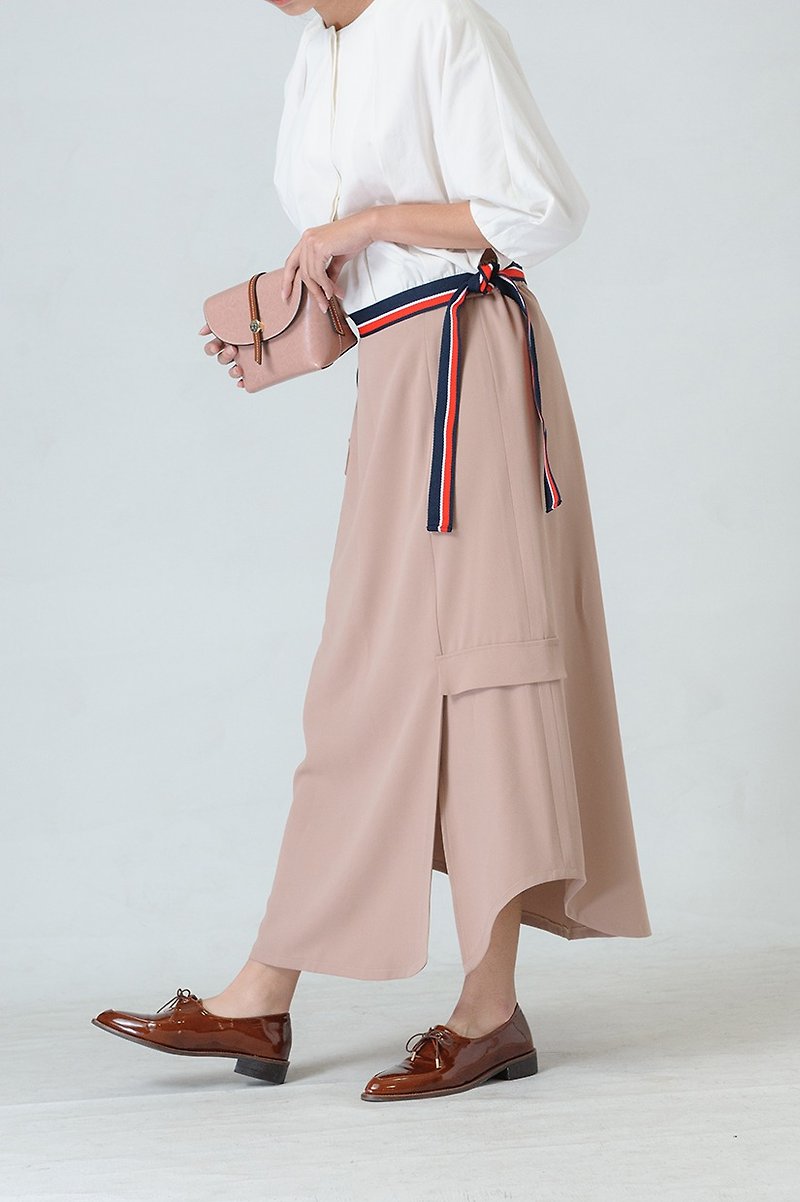 LANZONA Chongshuo avant-garde elegant midi skirt-1A15 - Skirts - Polyester Khaki