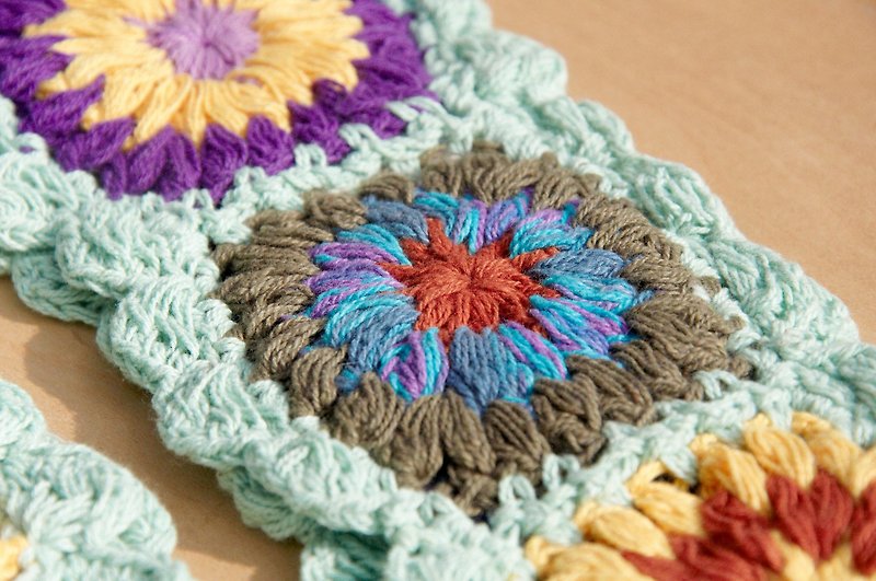 New Year's gift handmade cotton woven headband / colorful woven headband-tiffany green crocheted colorful flowers (random shipping) - เครื่องประดับผม - ผ้าฝ้าย/ผ้าลินิน หลากหลายสี