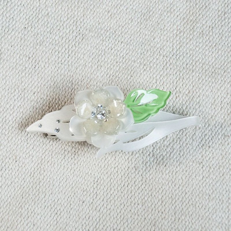 Colorful flower enamel, painted acrylic automatic clip, flat clip, hairpin - white - Hair Accessories - Acrylic White